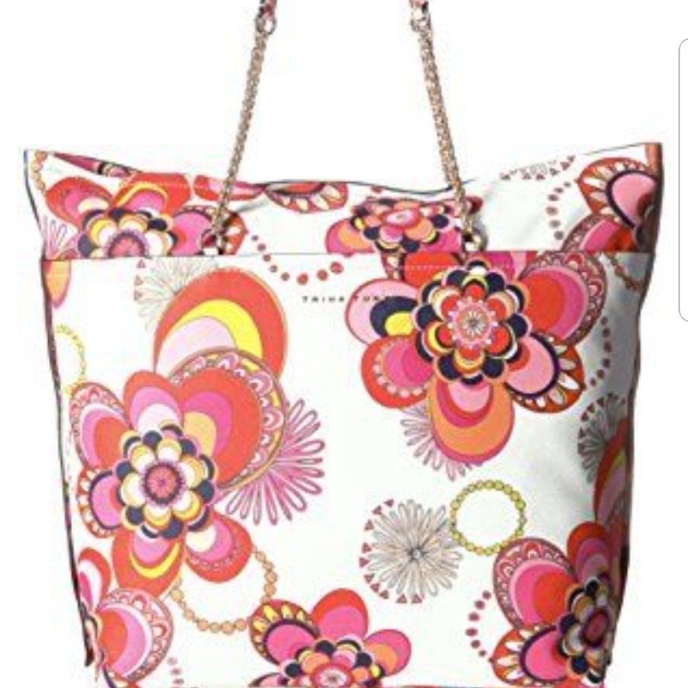 Trina Turk Maddox Tote White with Floral Pattern